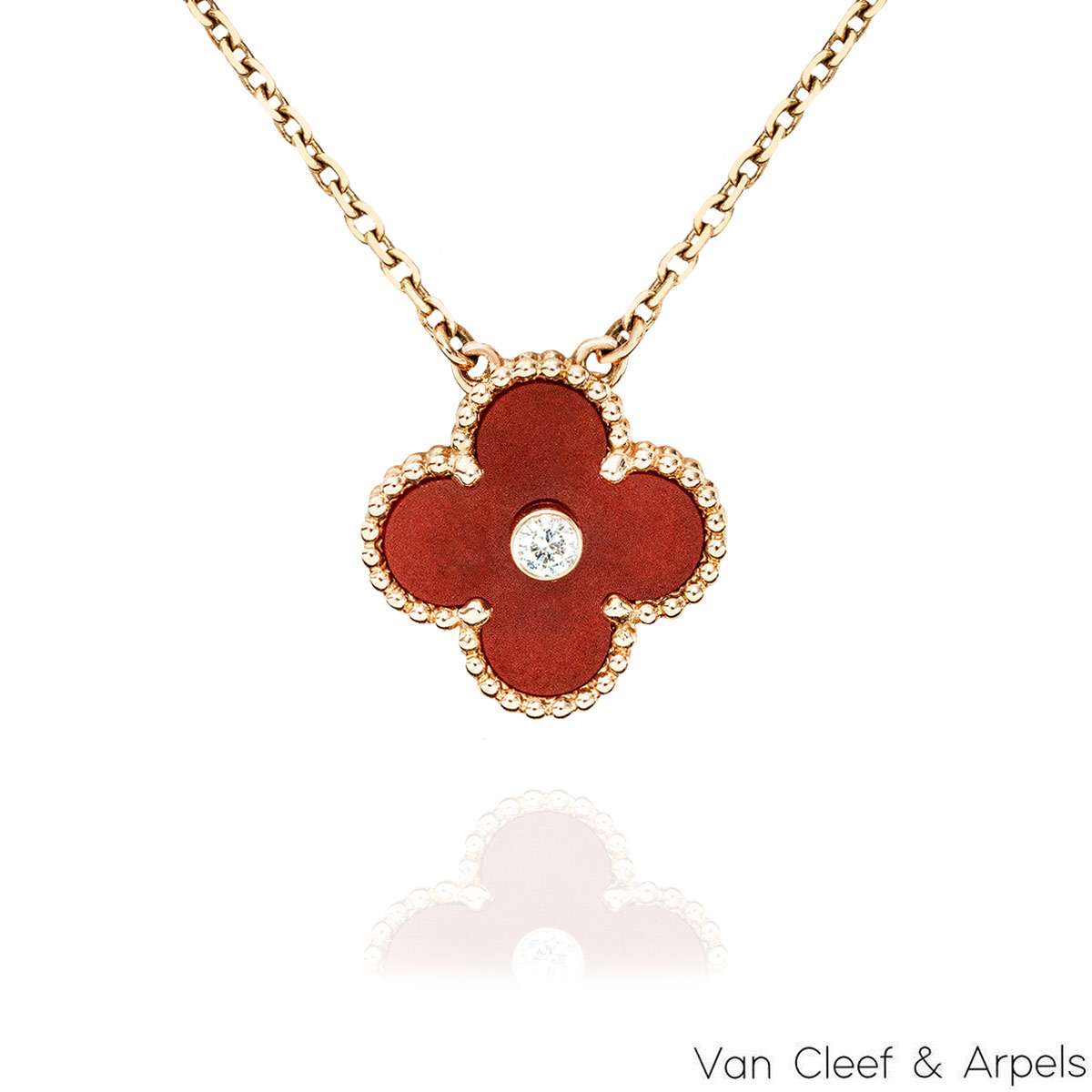 Van Cleef & Arpels Limited Edition 2011 Carnelian Vintage Alhambra Holiday Pendant VCAR024V00 Van Cleef & Arpels Limited Edition 2011 Carnelian Vintage Alhambra Holiday Pendant VCAR024V00